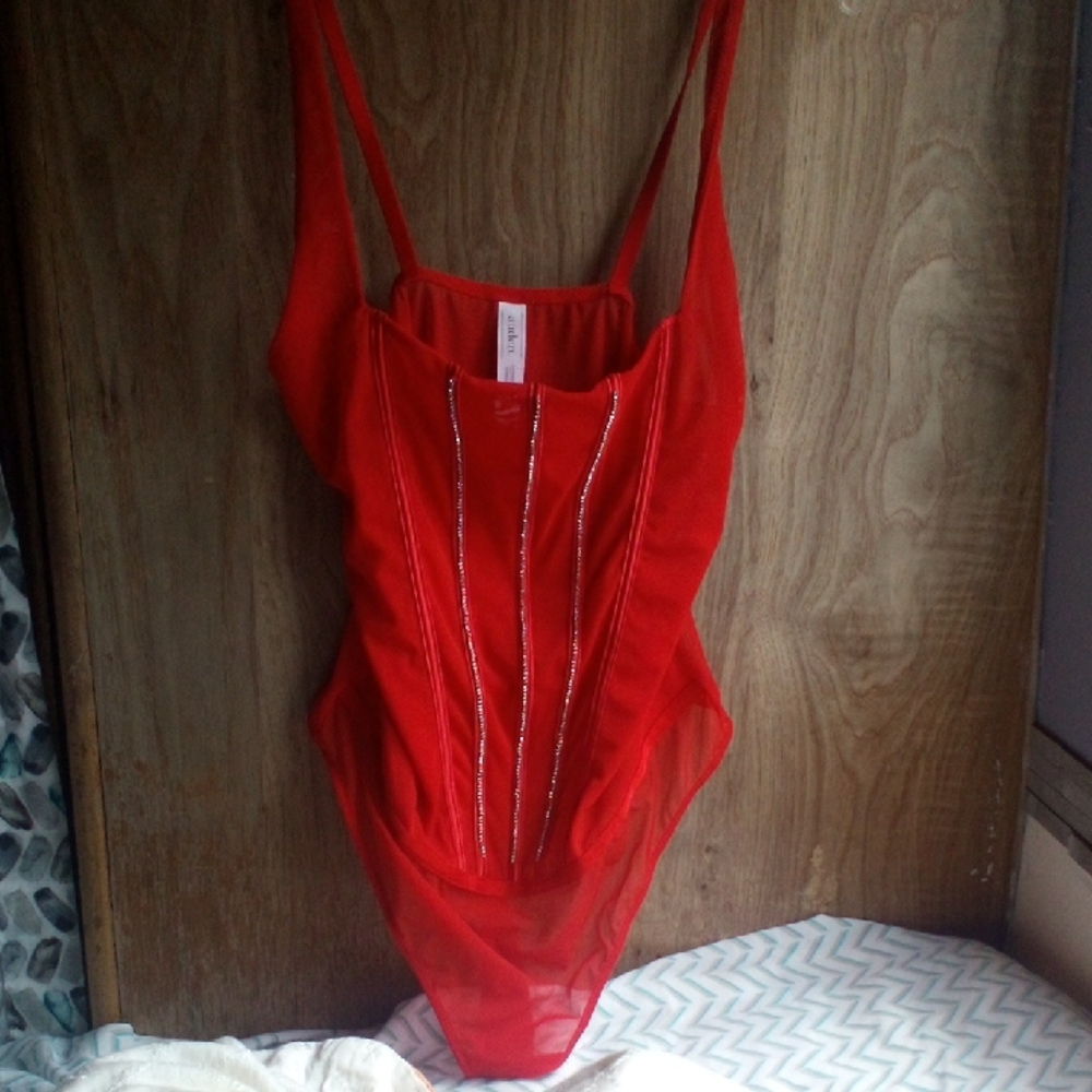 Red Intimate Apparel with Rhinetones
